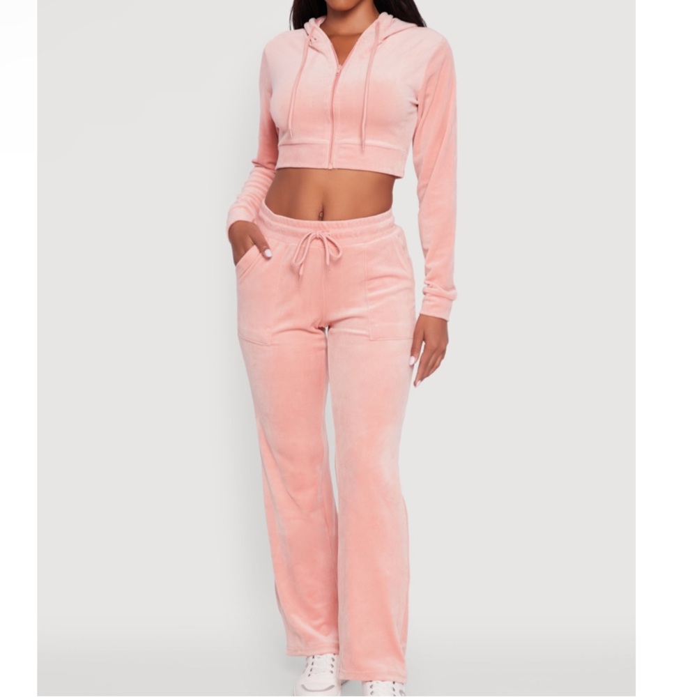 Pink Velour Tracksuit Set